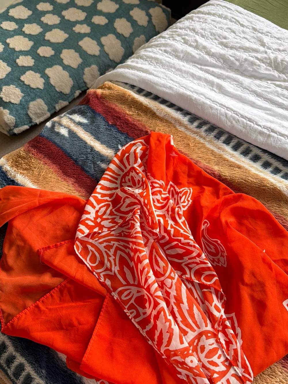 Bright Orange Scarf with White Floral Print